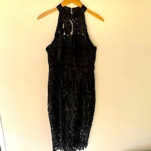 Black lace Bardot cocktail dress NWT